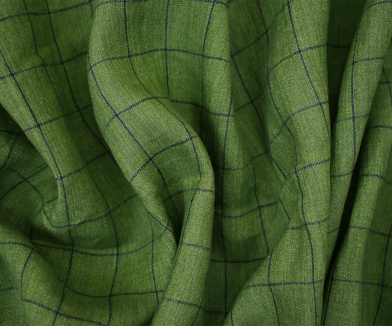 Green-Blue Spence Bryson Washed Grid Check Irish Linen Woven Fabric
