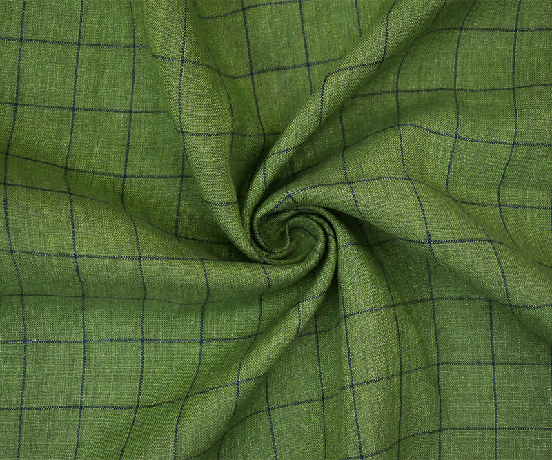 Green-Blue Spence Bryson Washed Grid Check Irish Linen Woven Fabric
