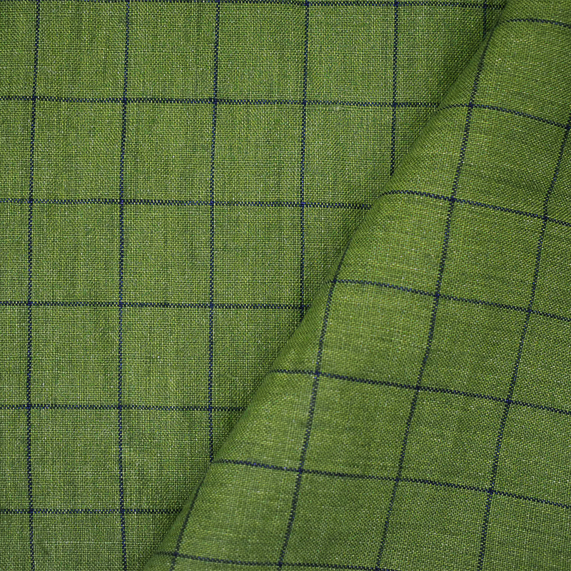 Green-Blue Spence Bryson Washed Grid Check Irish Linen Woven Fabric