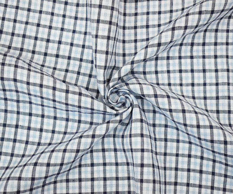 Dark Blue-White Spence Bryson Washed Gingham Plaid Irish Linen Woven Fabric