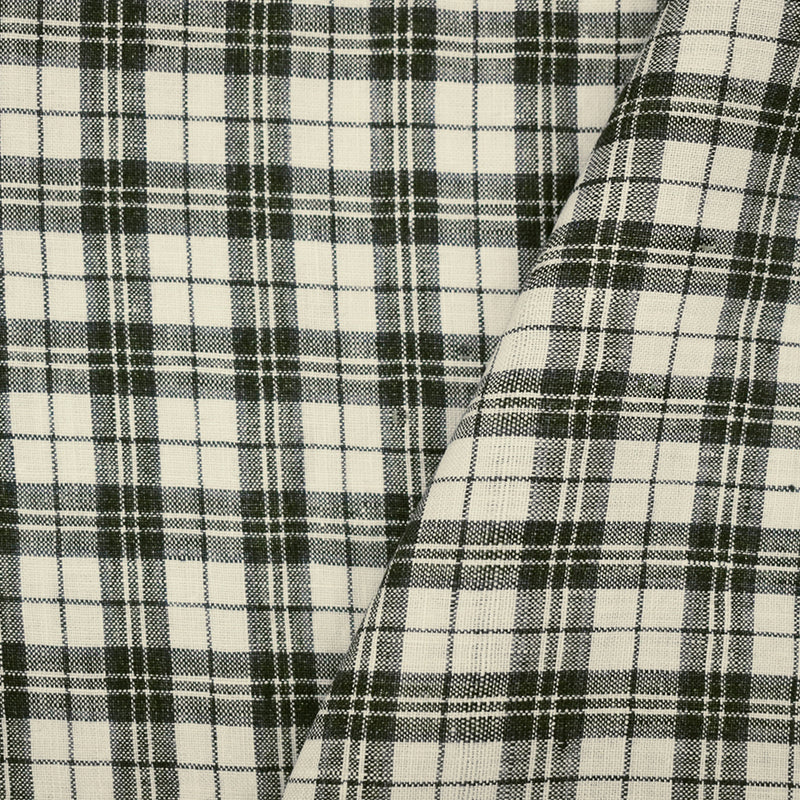 Gray-White Spence Bryson Washed Plaid Irish Linen Woven Fabric