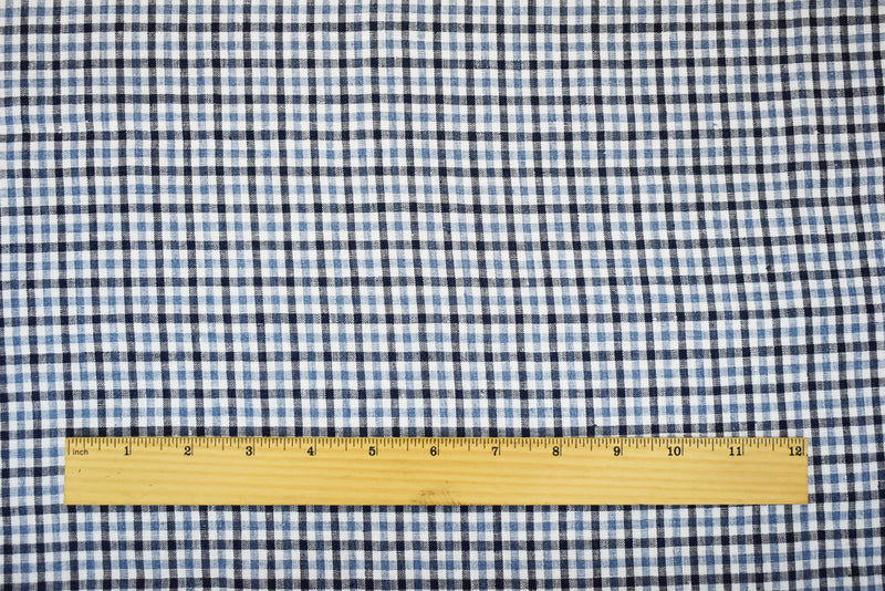 Navy-Blue-White Spence Bryson Washed Gingham Plaid Irish Linen Woven Fabric