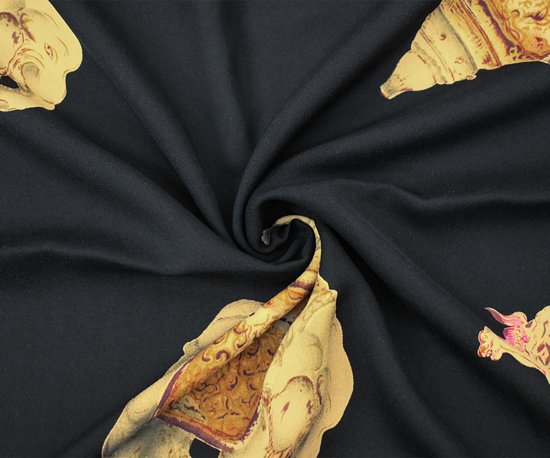 Black-Beige-Multi Silk Ceramic Printed Georgette Woven Fabric