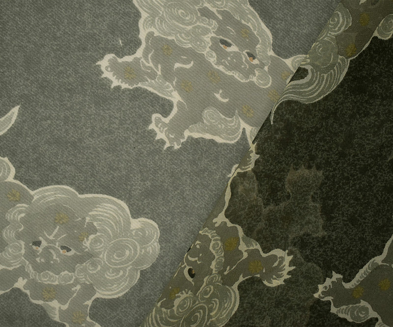 Black-Gray-Multi Silk Folklore Creature Printed Chiffon Woven Fabric