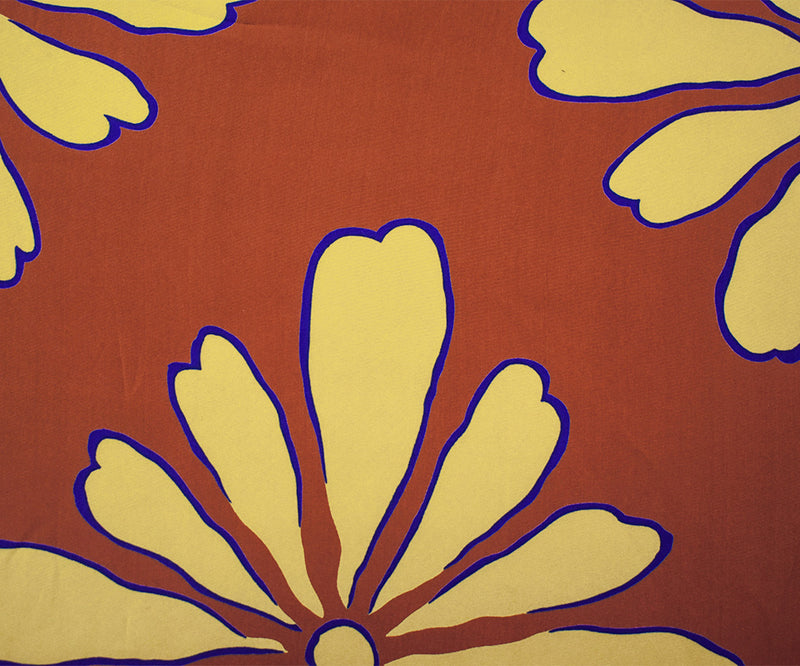 Brown-Beige-Blue Silk Floral Printed Charmeuse Fabric