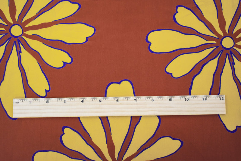 Brown-Beige-Blue Silk Floral Printed Charmeuse Fabric