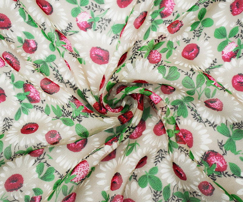 Taupe Beige-Green-Multi Silk Floral Printed Chiffon Woven Fabric