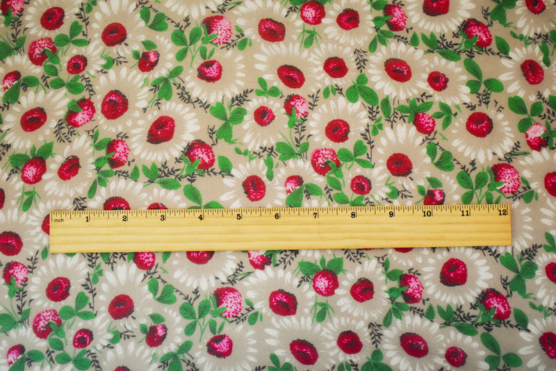 Taupe Beige-Green-Multi Silk Floral Printed Chiffon Woven Fabric