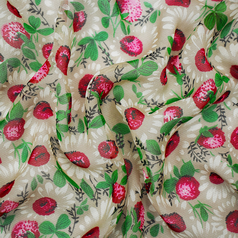 Taupe Beige-Green-Multi Silk Floral Printed Chiffon Woven Fabric