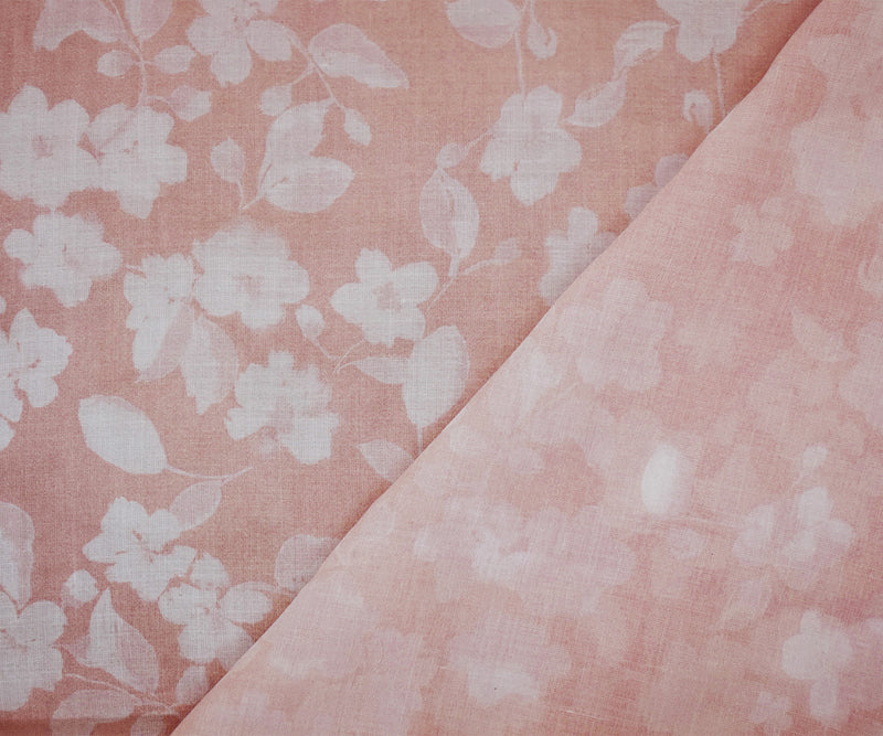 Coral Pink-White Famous Maker Cotton Floral Printed Lawn Woven Fabric
