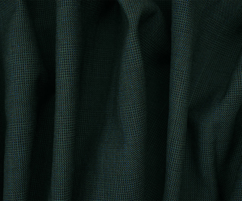 Black-Green-Multi Wool Poly Check Texture Suiting Woven Fabric