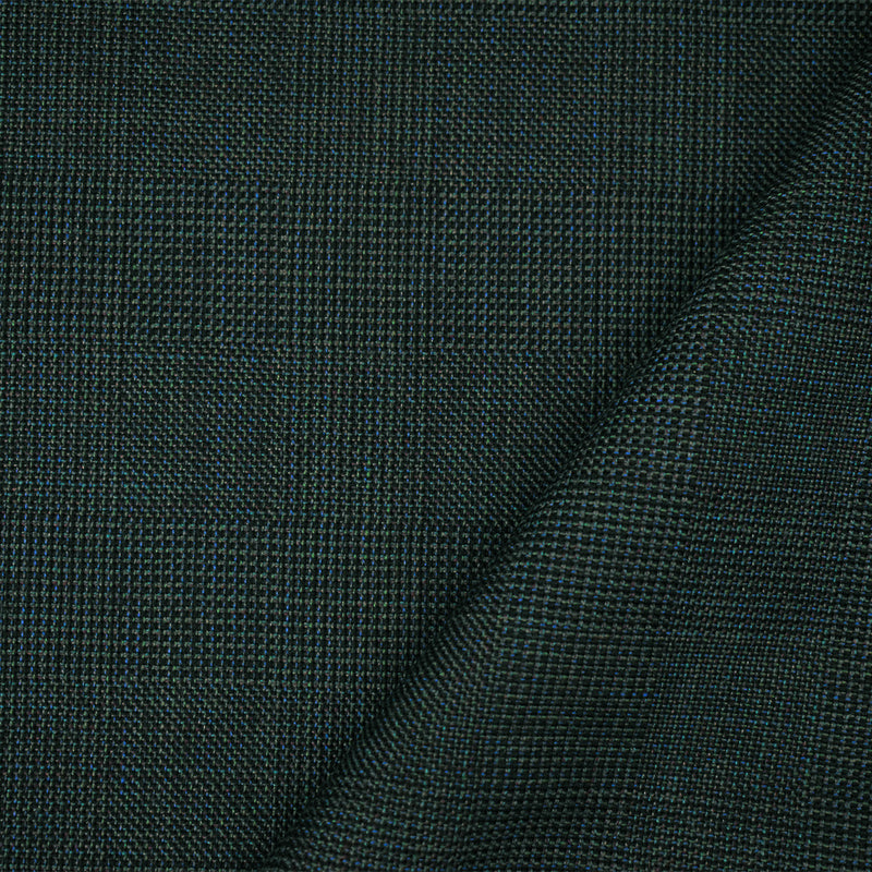 Black-Green-Multi Wool Poly Check Texture Suiting Woven Fabric