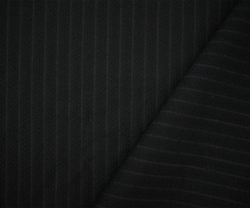 Black-Deep Purple Wool Polyester Dobby Striped Shirting Fabric