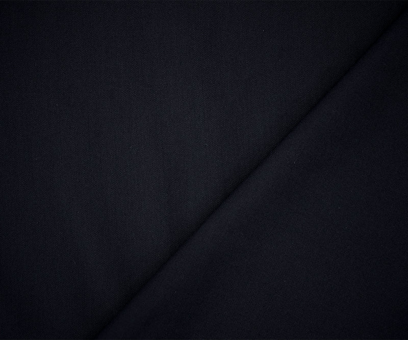Dark Navy Blue-Black Poly-Wool Solid Twill Woven Suiting Fabric