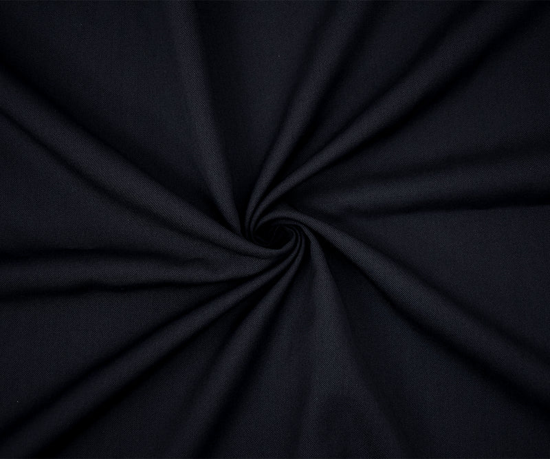 Dark Navy Blue-Black Poly-Wool Solid Twill Woven Suiting Fabric