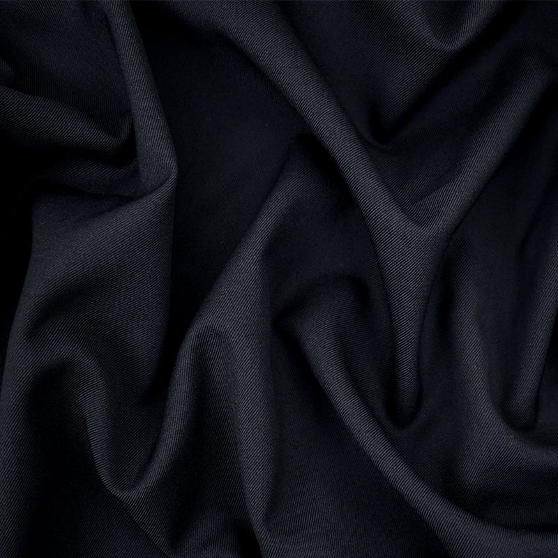 Dark Navy Blue-Black Poly-Wool Solid Twill Woven Suiting Fabric