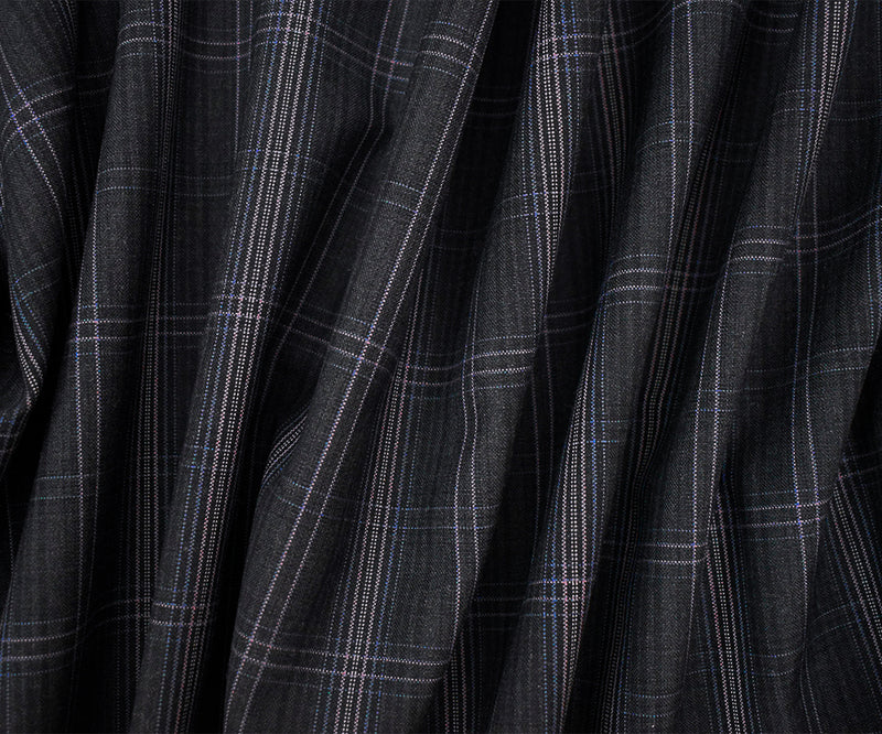 Gray-Purple-Multi Wool-Poly Plaid Woven Shirting Fabric