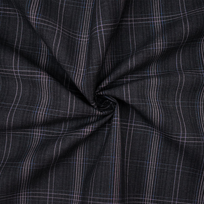 Gray-Purple-Multi Wool-Poly Plaid Woven Shirting Fabric