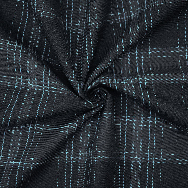 Deep Gray-Blue-White Poly Wool Plaid Woven Suiting Twill Fabric