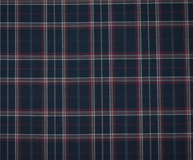 Red-Black-Multi Wool-Polyester Plaid Twill Suiting Woven Fabric