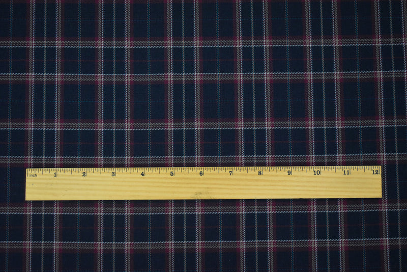 Red-Black-Multi Wool-Polyester Plaid Twill Suiting Woven Fabric