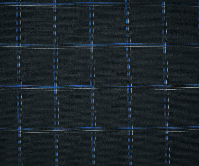 Black-Gray-Blue Poly-Wool Check-Plaid Shirting Twill Woven Fabric