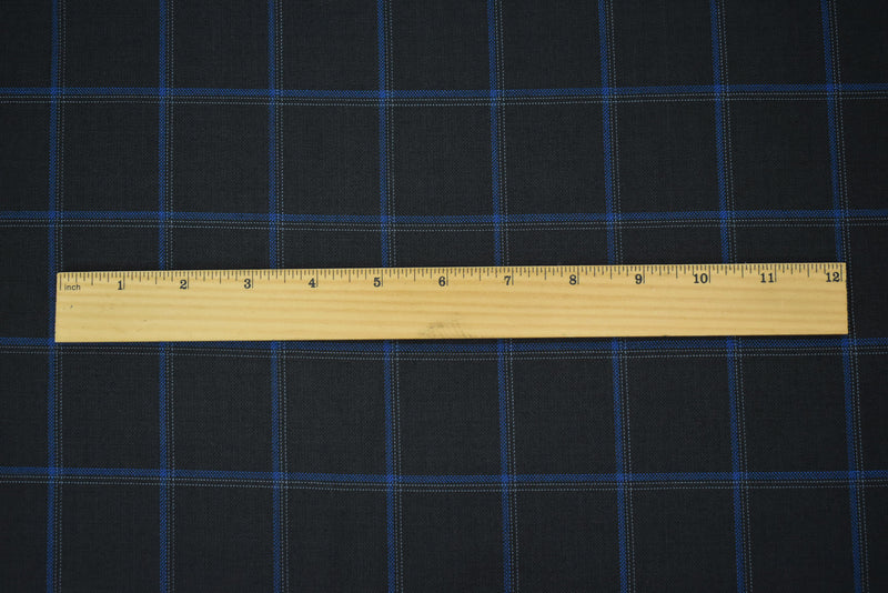 Black-Gray-Blue Poly-Wool Check-Plaid Shirting Twill Woven Fabric