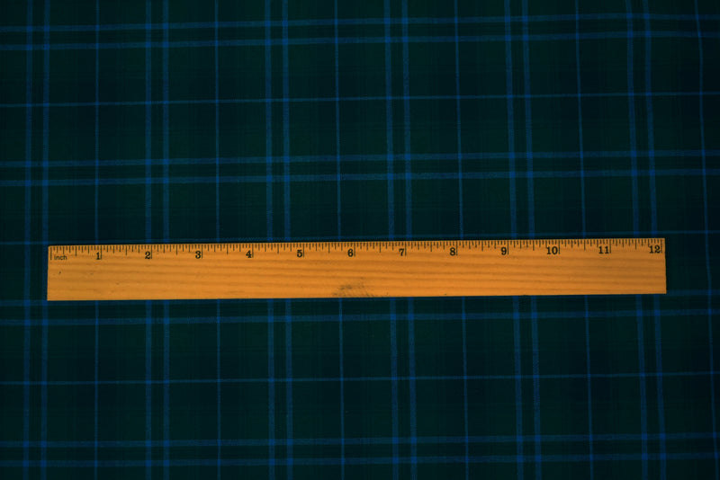 Green-Blue-Multi Poly-Wool Plaid Check Shirting Woven Fabric