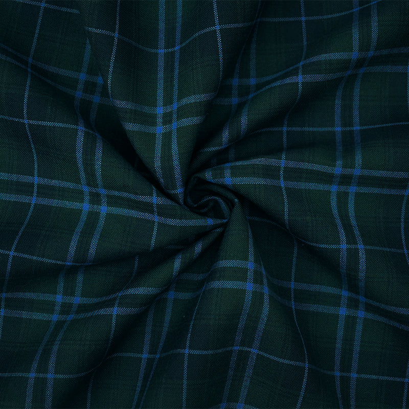 Green-Blue-Multi Poly-Wool Plaid Check Shirting Woven Fabric