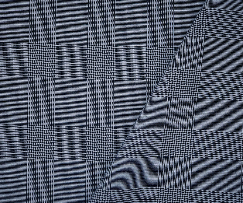 Deep Navy-White Wool Poly Glen Plaid Shirting Woven Fabric
