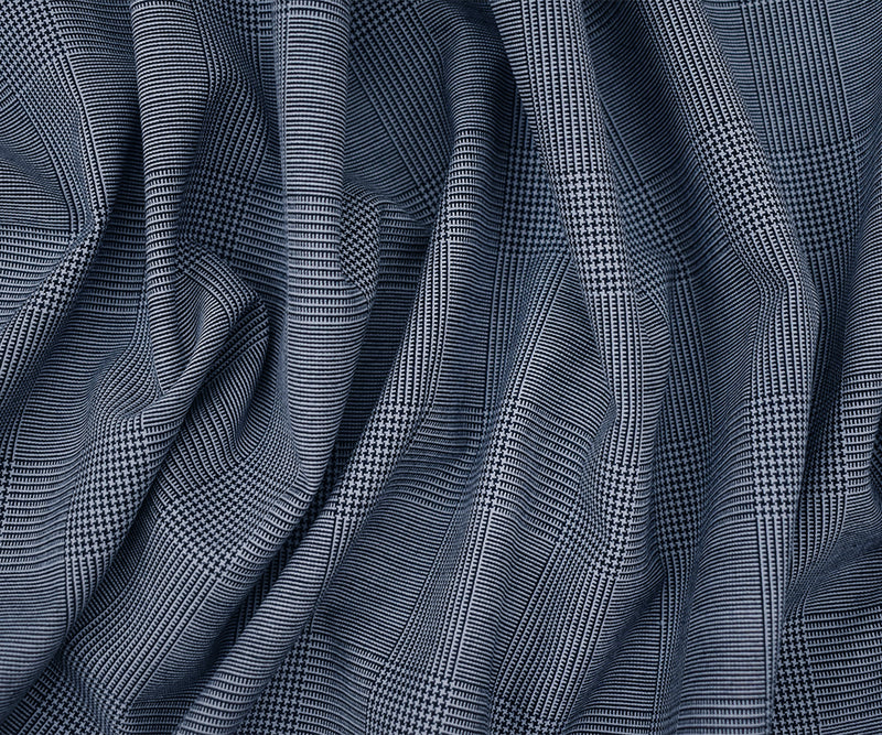 Deep Navy-White Wool Poly Glen Plaid Shirting Woven Fabric