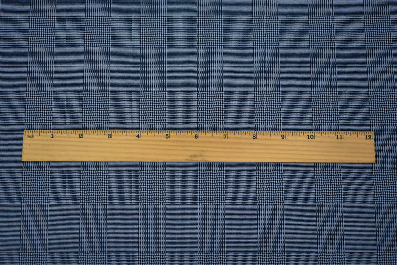 Deep Navy-White Wool Poly Glen Plaid Shirting Woven Fabric