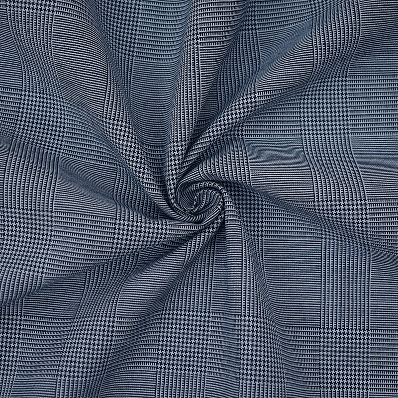 Deep Navy-White Wool Poly Glen Plaid Shirting Woven Fabric