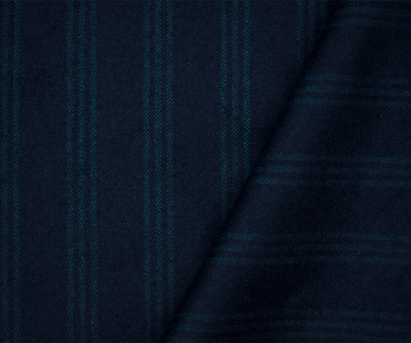 Deep Blue-Green Wool Stripe Twill Woven Suiting Fabric