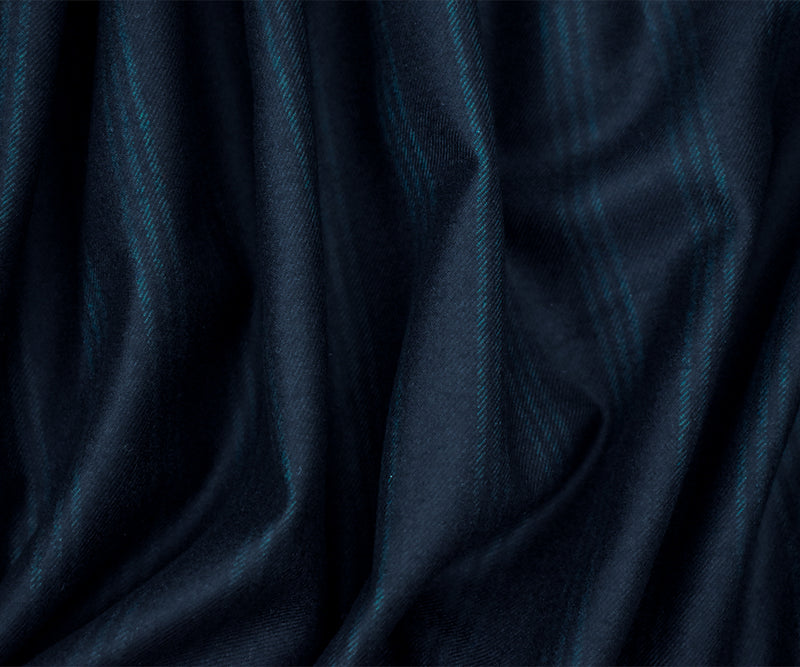 Deep Blue-Green Wool Stripe Twill Woven Suiting Fabric