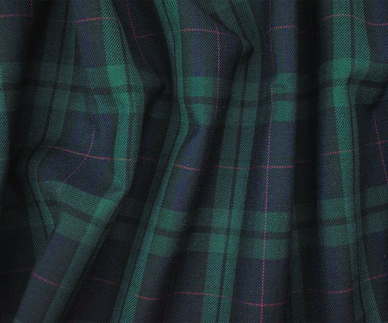 Green-Blue-Multi Wool-Poly Plaid Check Woven Twill Suiting Fabric