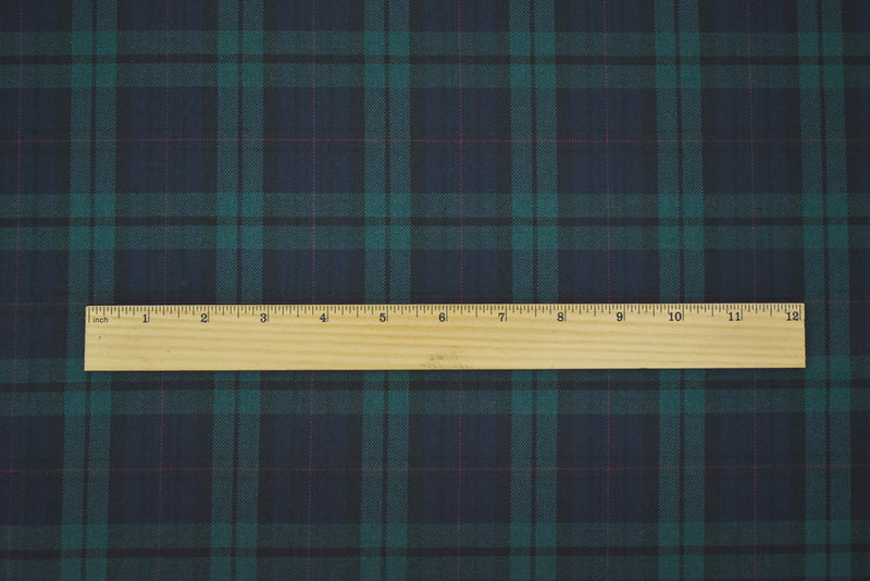 Green-Blue-Multi Wool-Poly Plaid Check Woven Twill Suiting Fabric