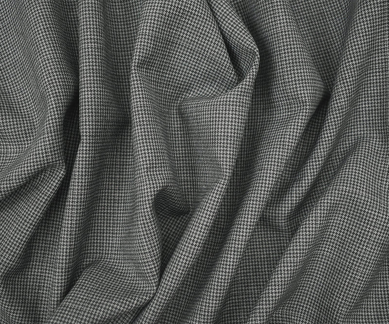 Gray-Black Poly-Wool Houndstooth Check Shirting Woven Fabric