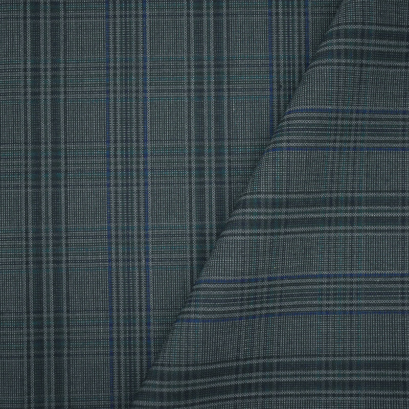 Gray-Green-Multi Poly-Wool Plaid Woven Shirting Fabric