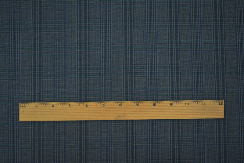 Gray-Green-Multi Poly-Wool Plaid Woven Shirting Fabric