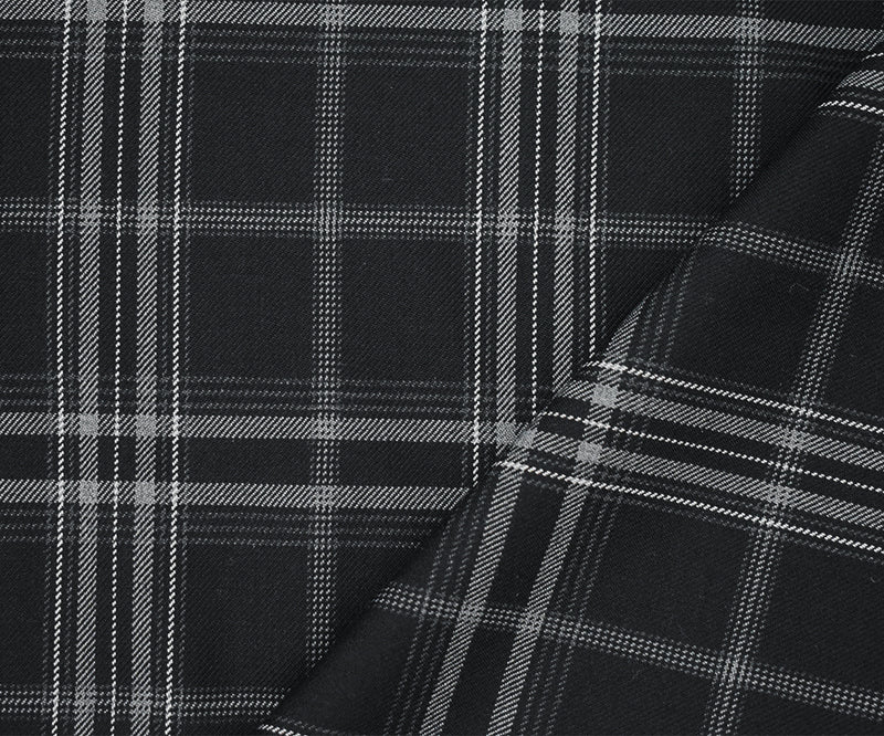 Black-White-Gray Wool-Poly Plaid Twill Suiting WovenFabric