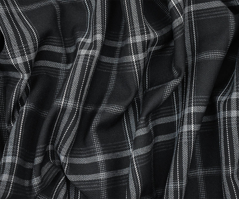 Black-White-Gray Wool-Poly Plaid Twill Suiting WovenFabric