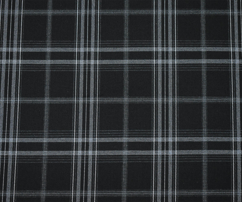 Black-White-Gray Wool-Poly Plaid Twill Suiting WovenFabric