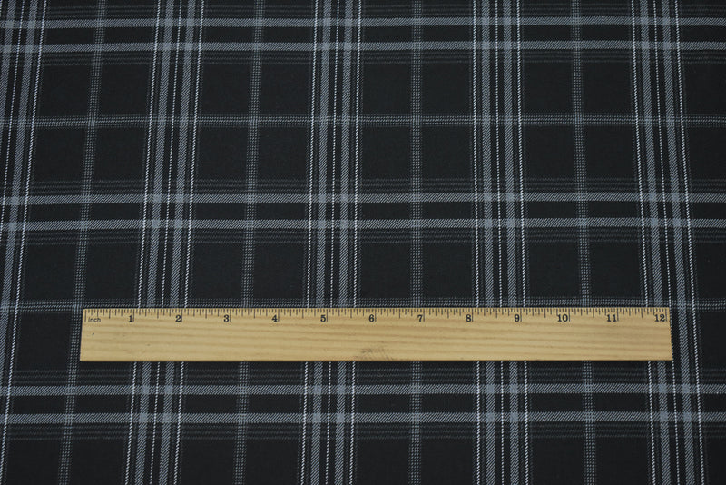 Black-White-Gray Wool-Poly Plaid Twill Suiting WovenFabric