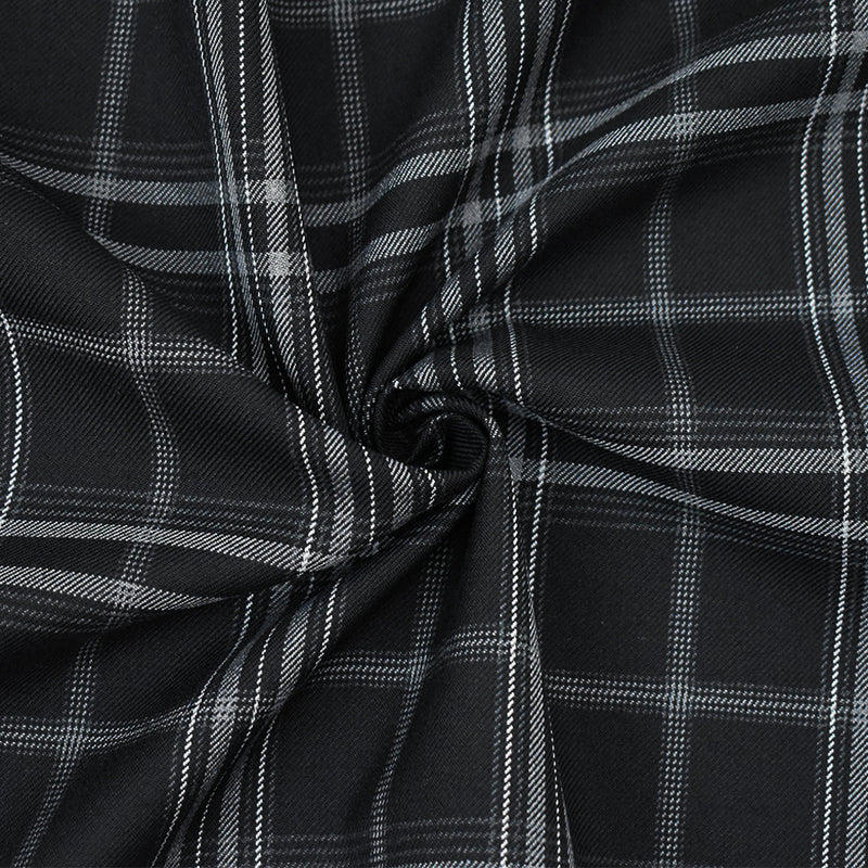Black-White-Gray Wool-Poly Plaid Twill Suiting WovenFabric