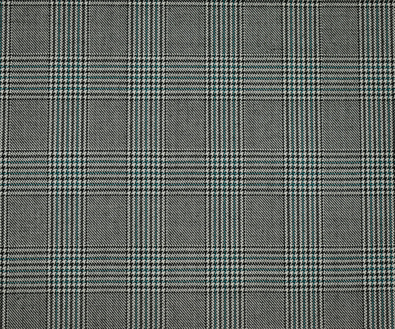 Black-Off-White-Green Poly-Wool Glen Plaid Check Suiting Woven Fabric