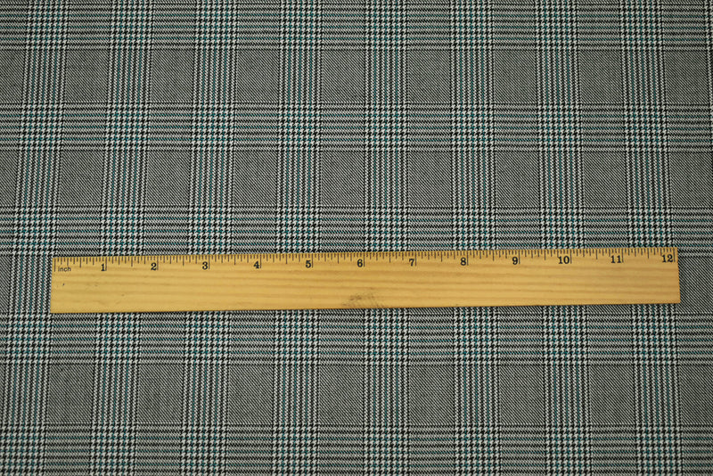 Black-Off-White-Green Poly-Wool Glen Plaid Check Suiting Woven Fabric