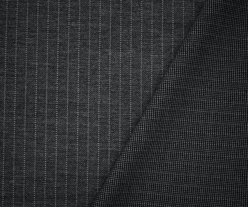 Gray-Black Poly-Wool Stripe Texture Stretch Knit Jacketing Fabric