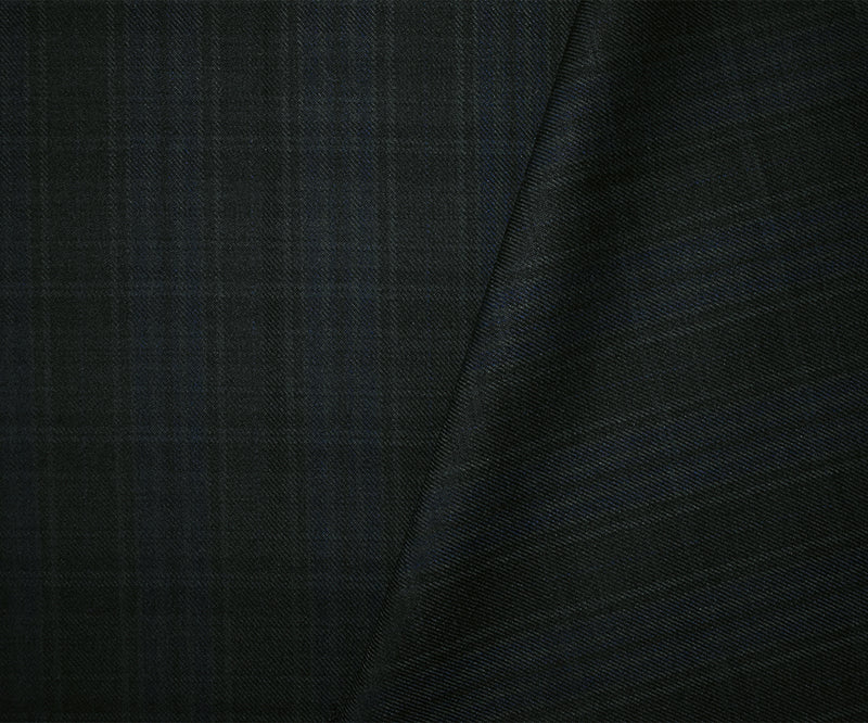 Deep Black-Blue-Multi Japanese Wool-Poly Plaid Twill Woven Suiting Fabric