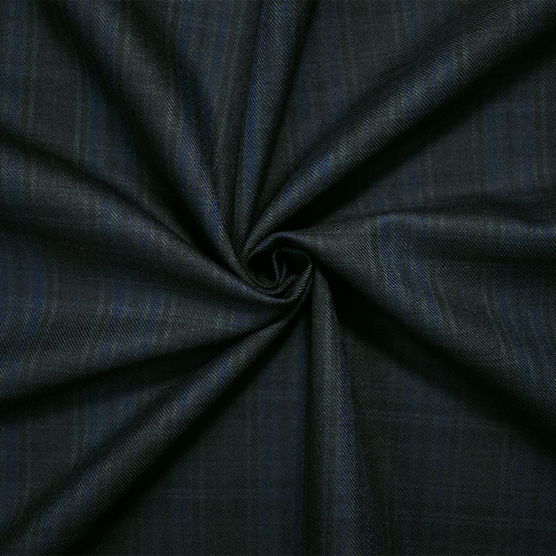 Deep Black-Blue-Multi Japanese Wool-Poly Plaid Twill Woven Suiting Fabric